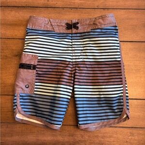 Striped Grey and Blue Board Shorts
